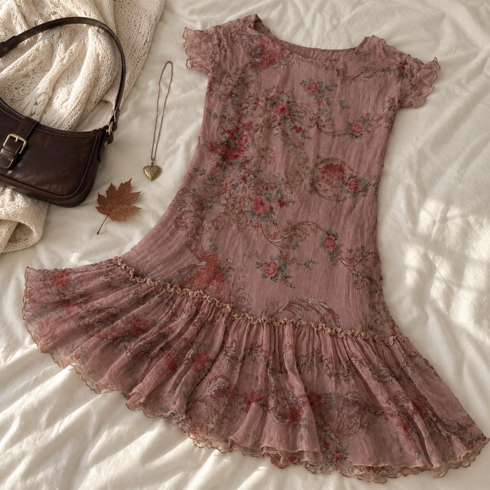 Y2K silk ruffle dress  y2k era jade by johnny was 100 percent silk